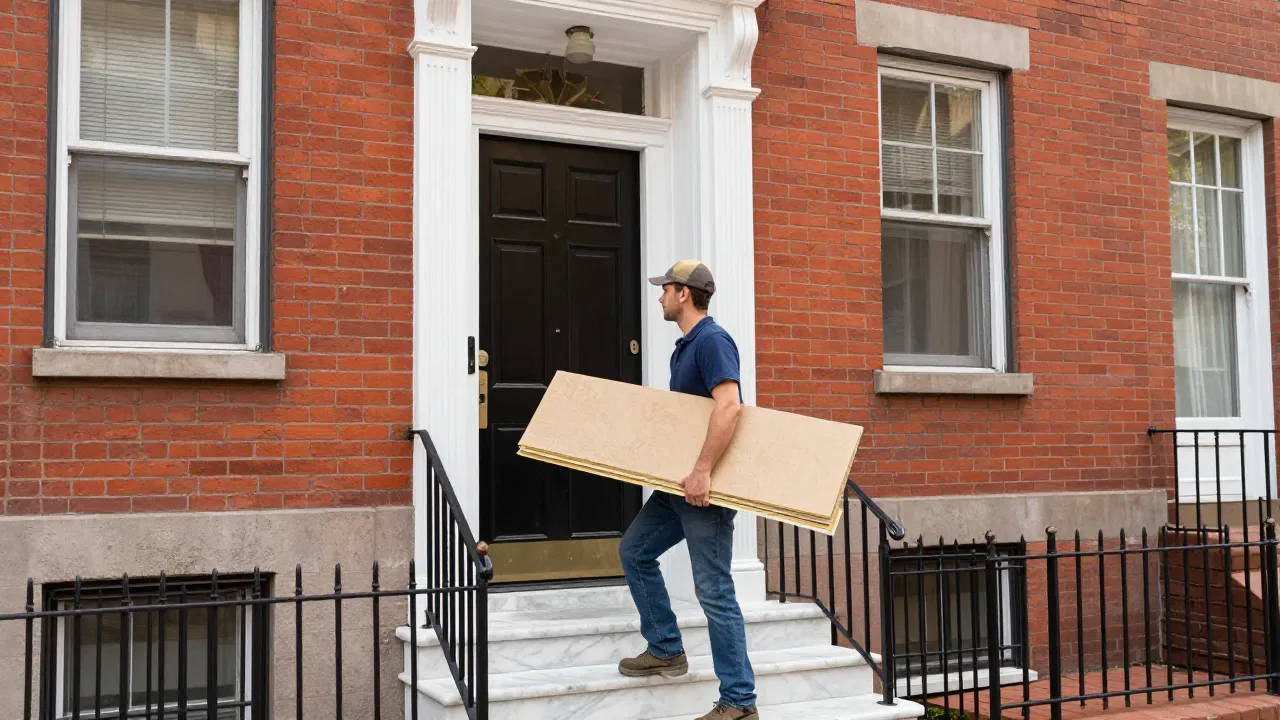 Drywall delivery to a brick rowhouse renovation in Baltimore, MD — Eagle Home Improvements